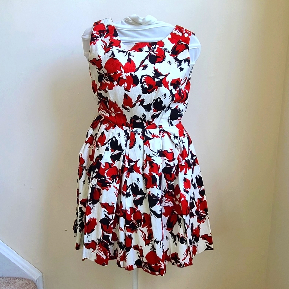White, Blk & Red Floral Dress